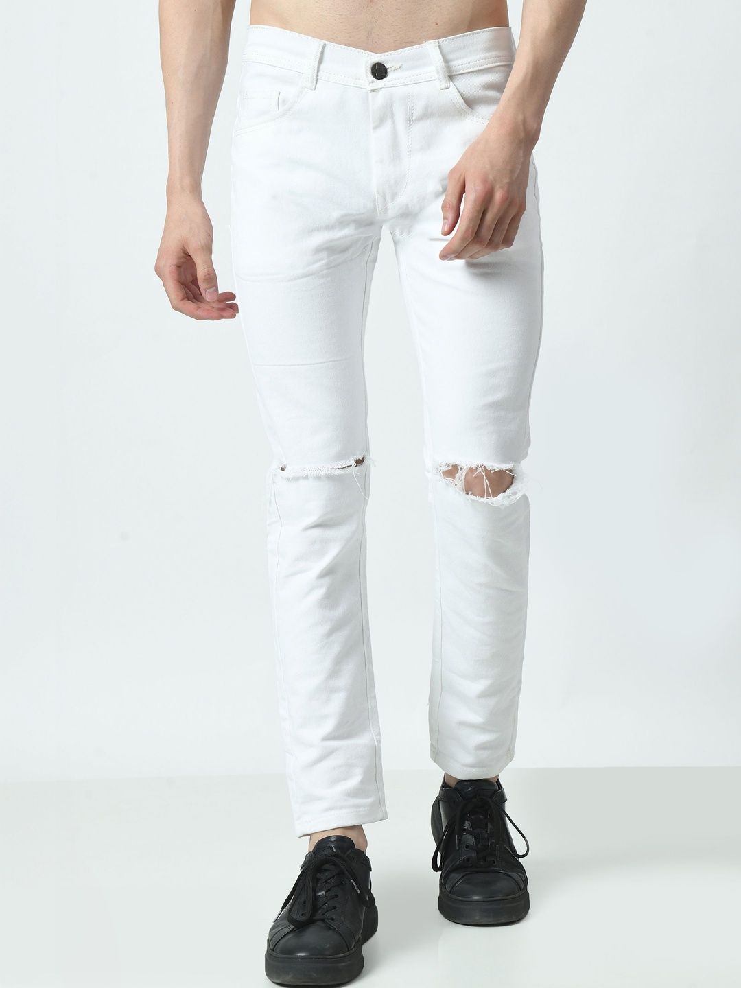 MaverIQ Men Classic Slim Fit Mid-Rise Mildly Distressed Stretchable Jeans-image-25