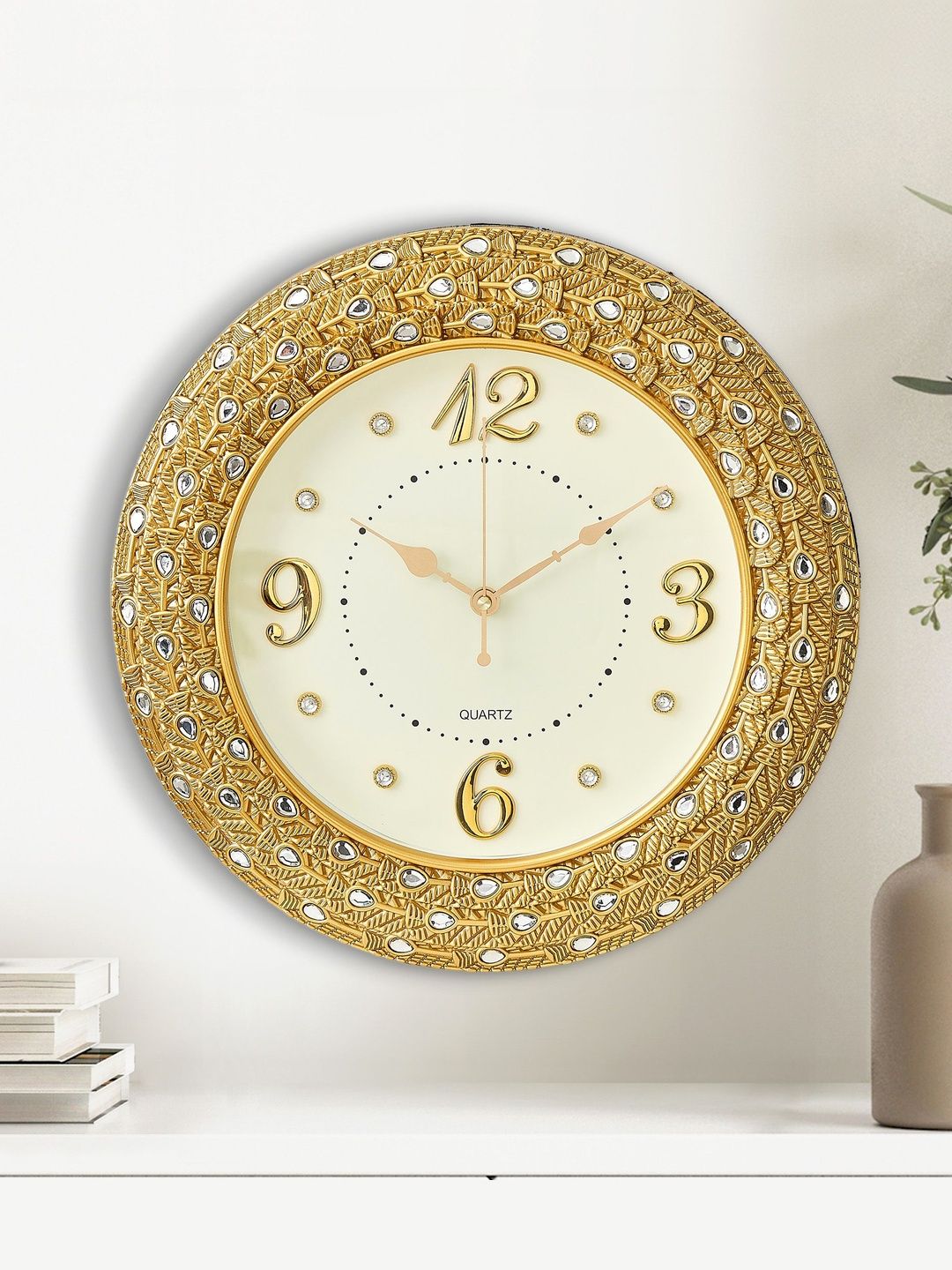 Home Centre Gold-Toned & Gold-Toned Embellished Wall Clock-picture-33