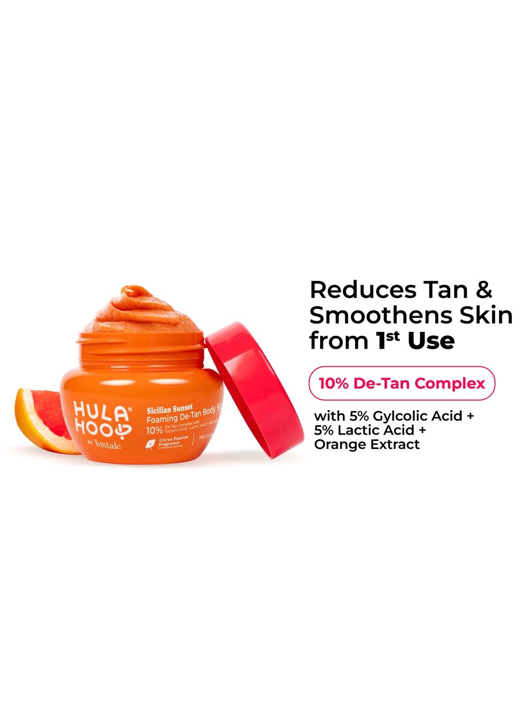 FoxTale Hula Hoop 10% De-Tan BodyScrub 5% Glycolic Acid Foaming Body Scrub - 75 g-image-45