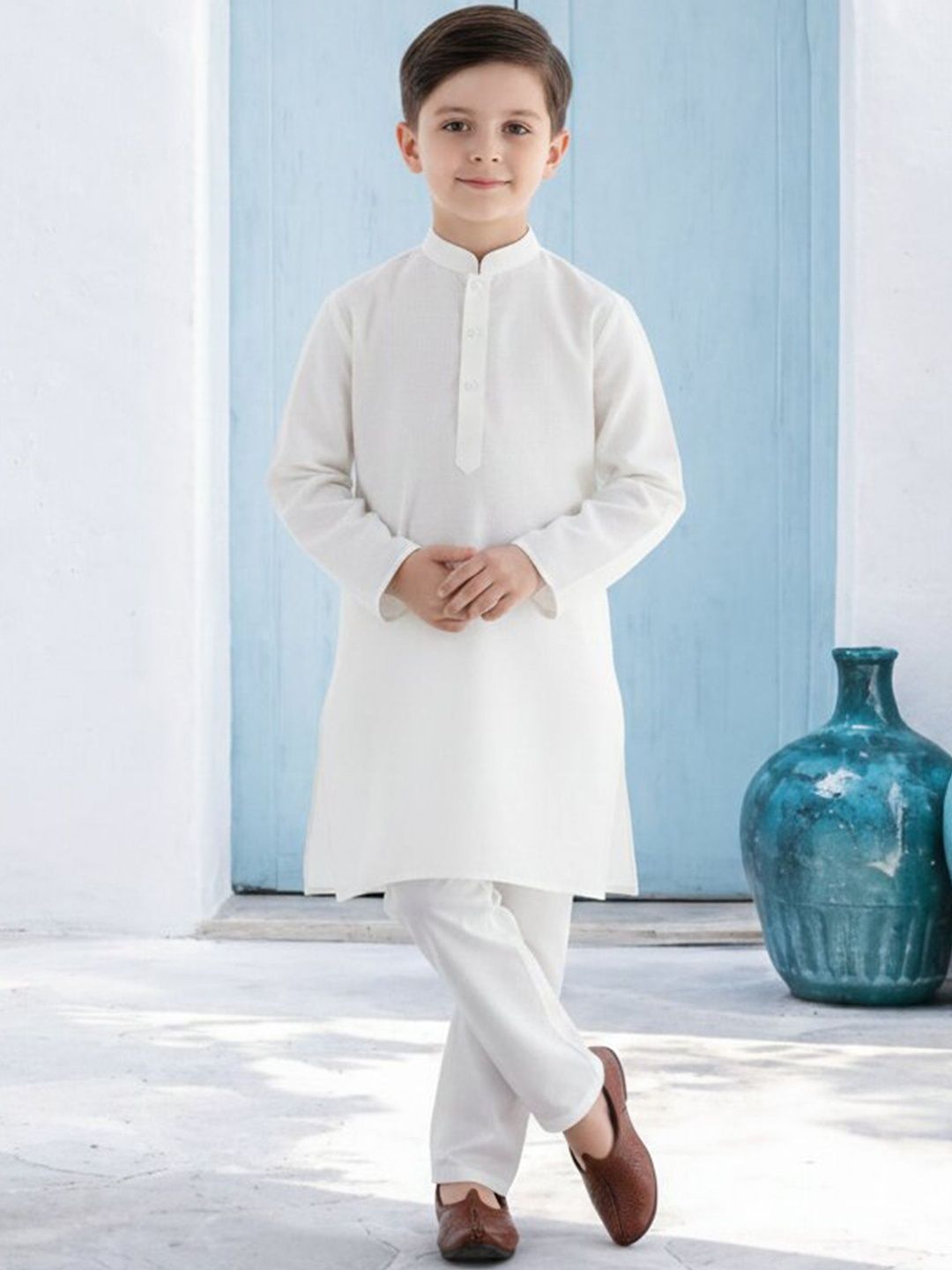 House of Pataudi Boys Mandarin Collar Knee Length Straight Kurta-picture-14