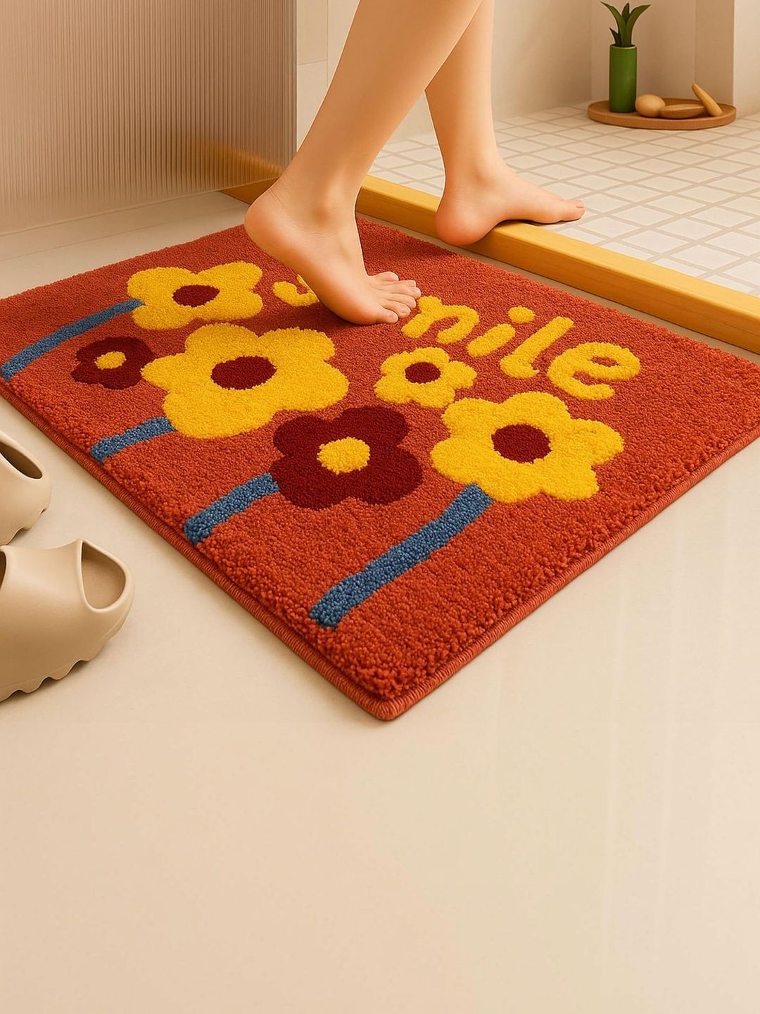 Homio Red & Yellow Self-Designed Anti-Slip Microfibre Doormat-image-40
