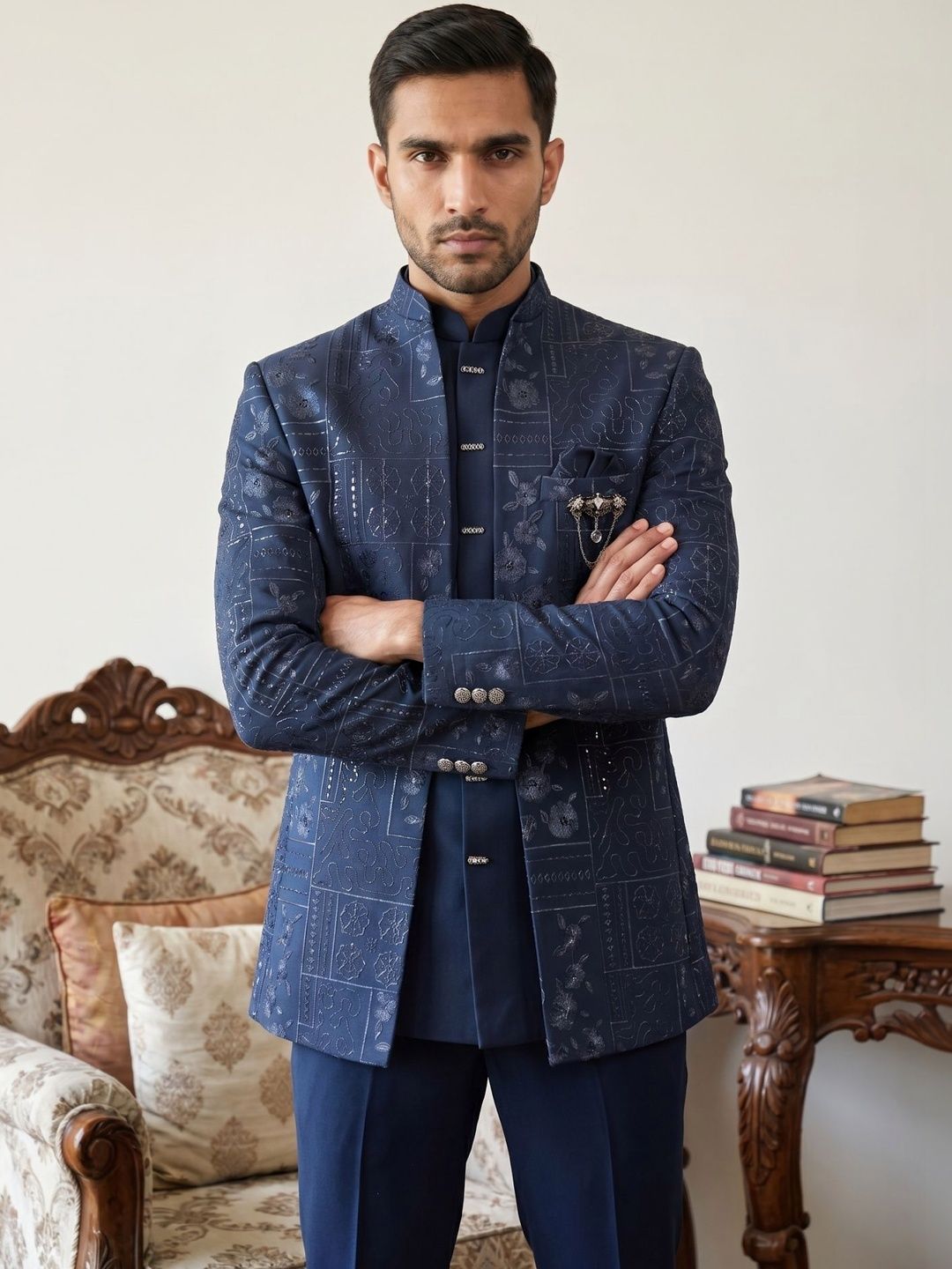 Jompers Embroidered Mandarin Collar Sherwani-picture-39