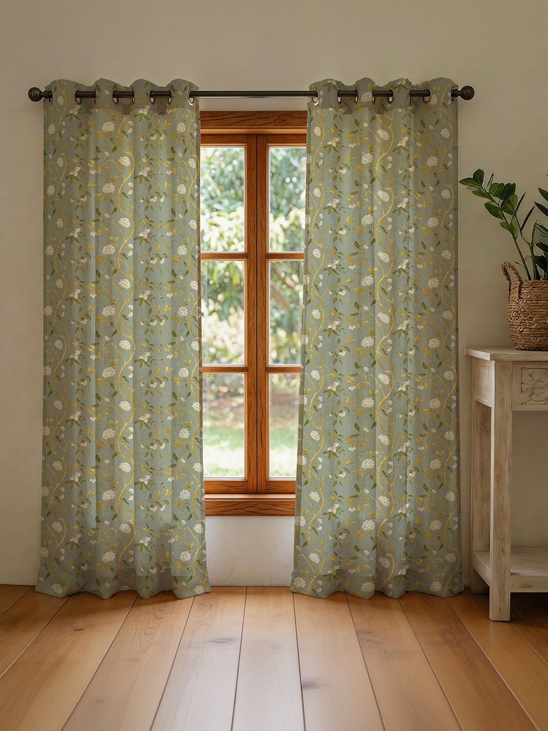 URBAN SPACE Green Set of 2 Floral Room Darkening Door Curtain-picture-8