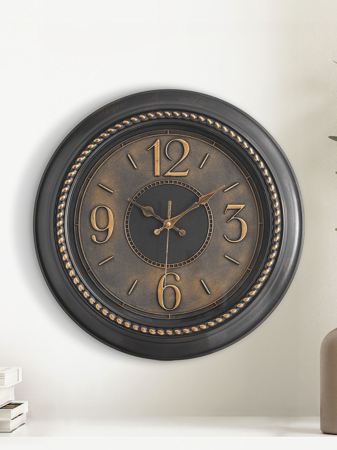 Home Centre Brown & Black Textured Vintage Wall Clock-image-41
