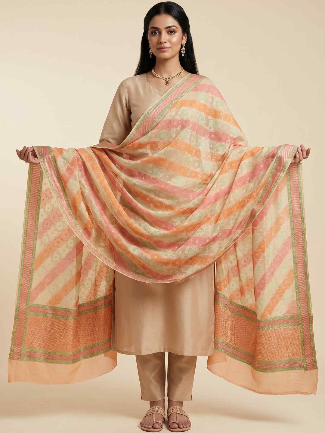 Banarasi Style Woven Design Block Print Dupatta-image-37