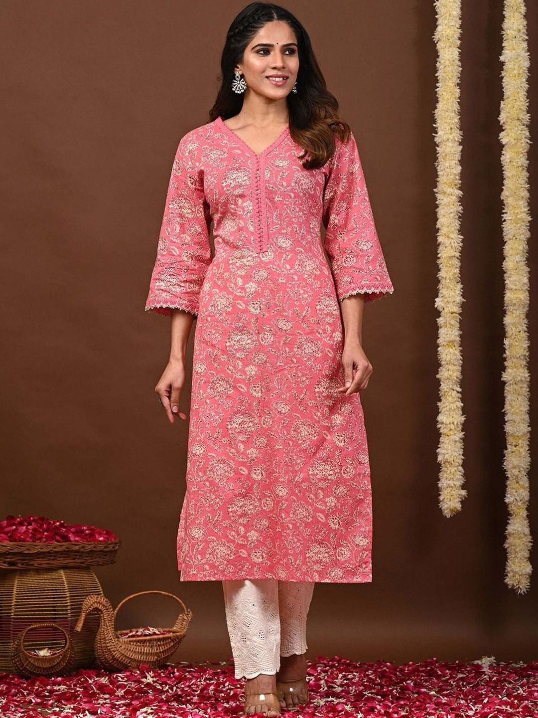 lavandis Floral Printed V-Neck Pure Cotton Kurti-picture-33