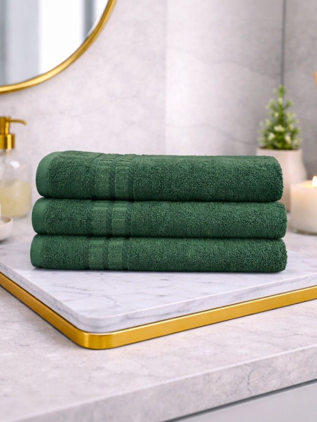 CasPure 3-Pcs Green Cotton 600 GSM Hand Towels-image-21
