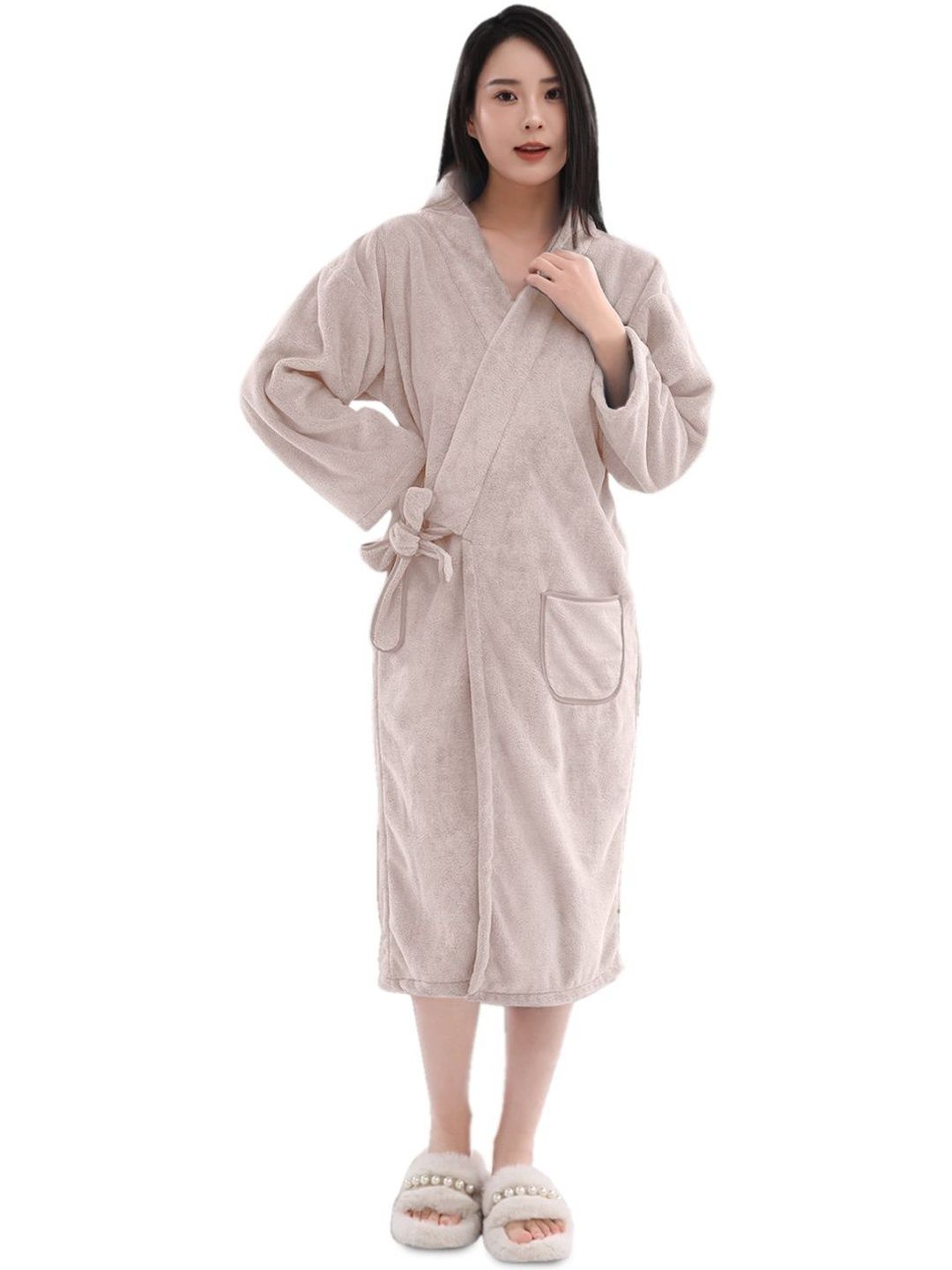HOUSSE Knee Length Soft Absorbent 350 GSM Bath Robe & Wraps-picture-39