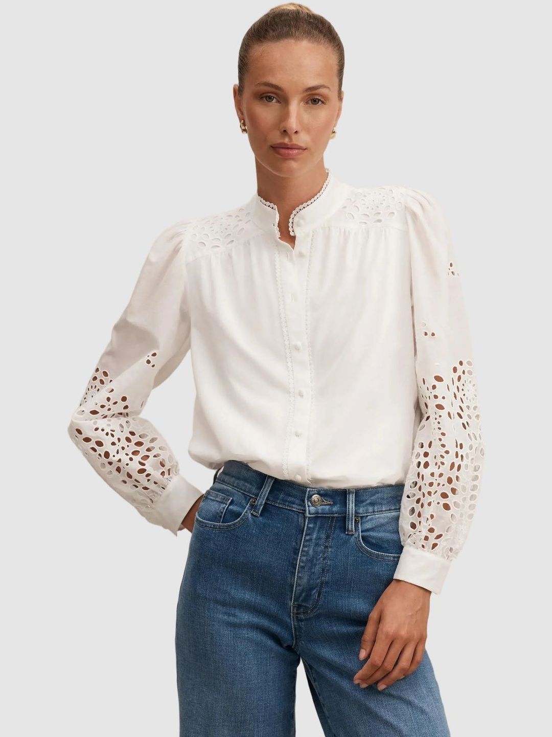 Forever New Embellished Embroidered Bishop Sleeves Cotton Top-picture-35