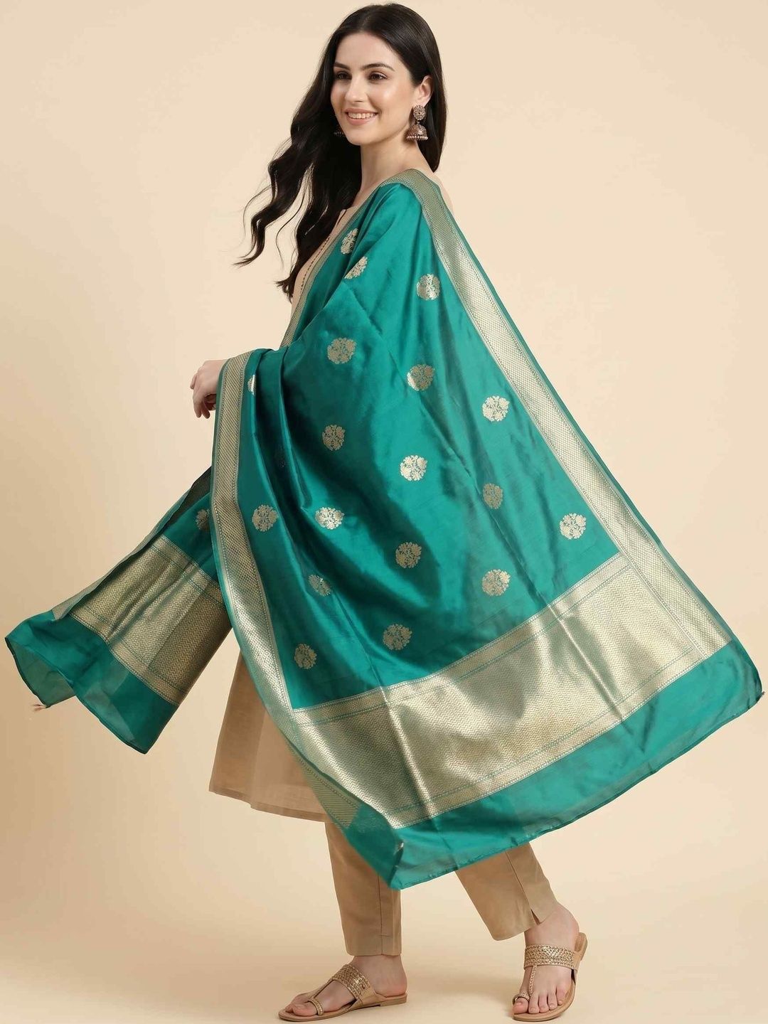 Banarasi Style Ethnic Motifs Woven Design Pure Silk Dupatta with Zari-image-38