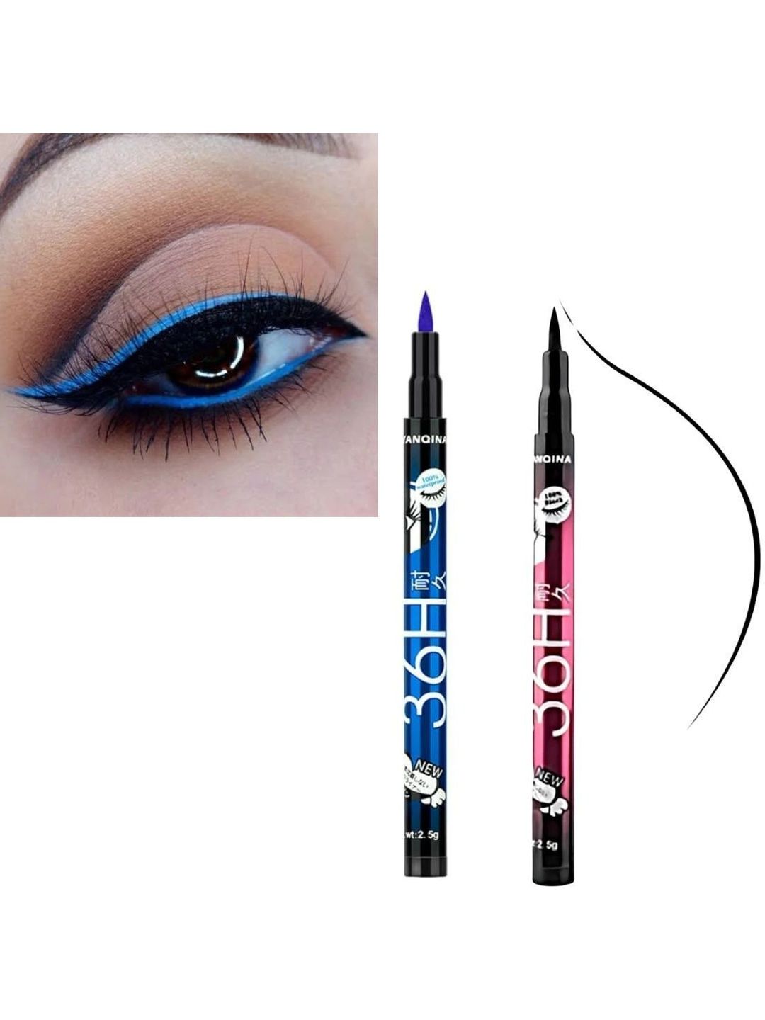 kirmit Set Of 2 Smudge Proof & Long-Lasting Eyeliner - 4 ml Each - Black & Blue-image-13