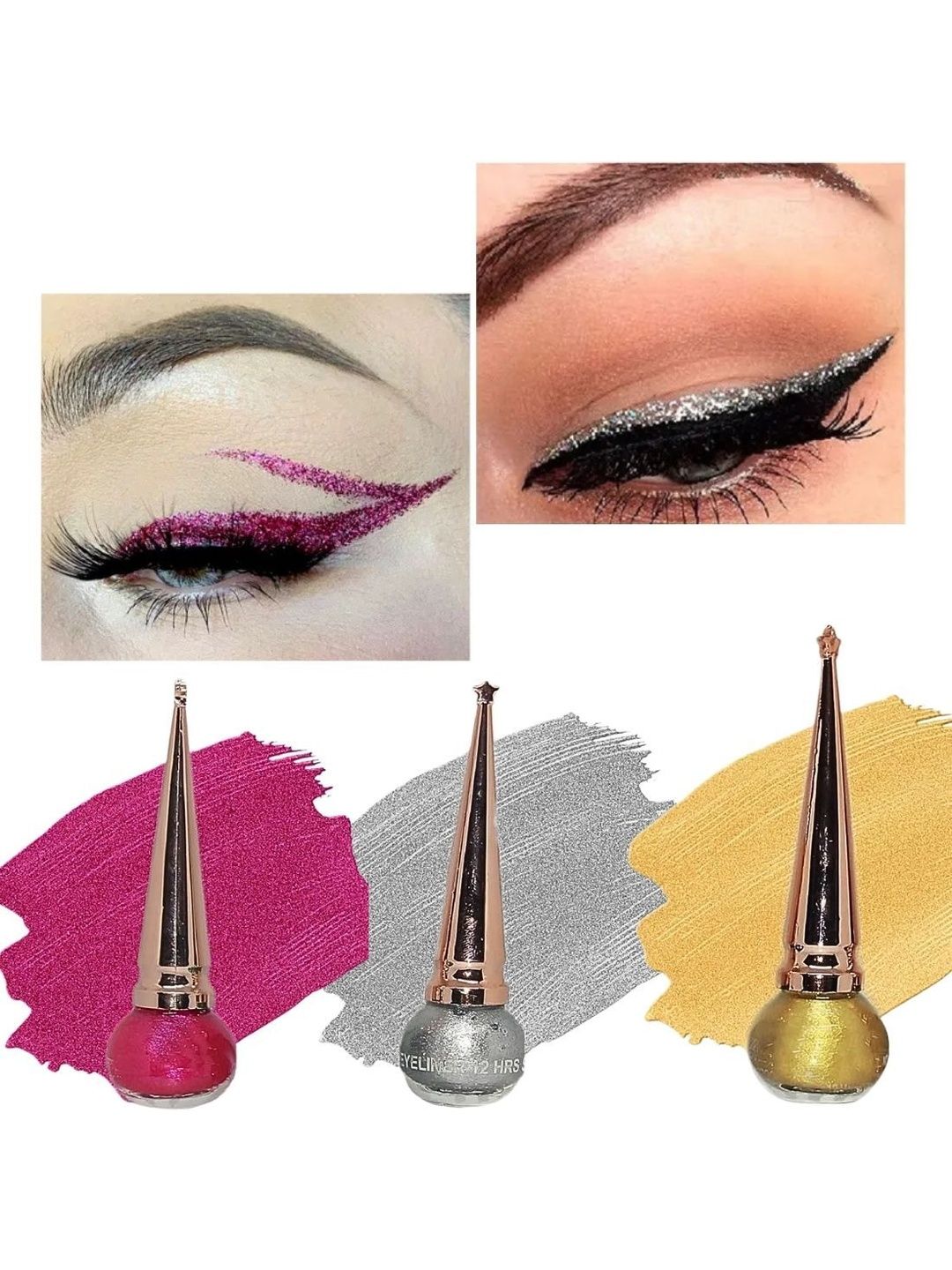 Skyunion Set Of 3 Smudge Proof & Long-Lasting Eyeliner - 8 ml Each - Silver, Gold & Pink-picture-19