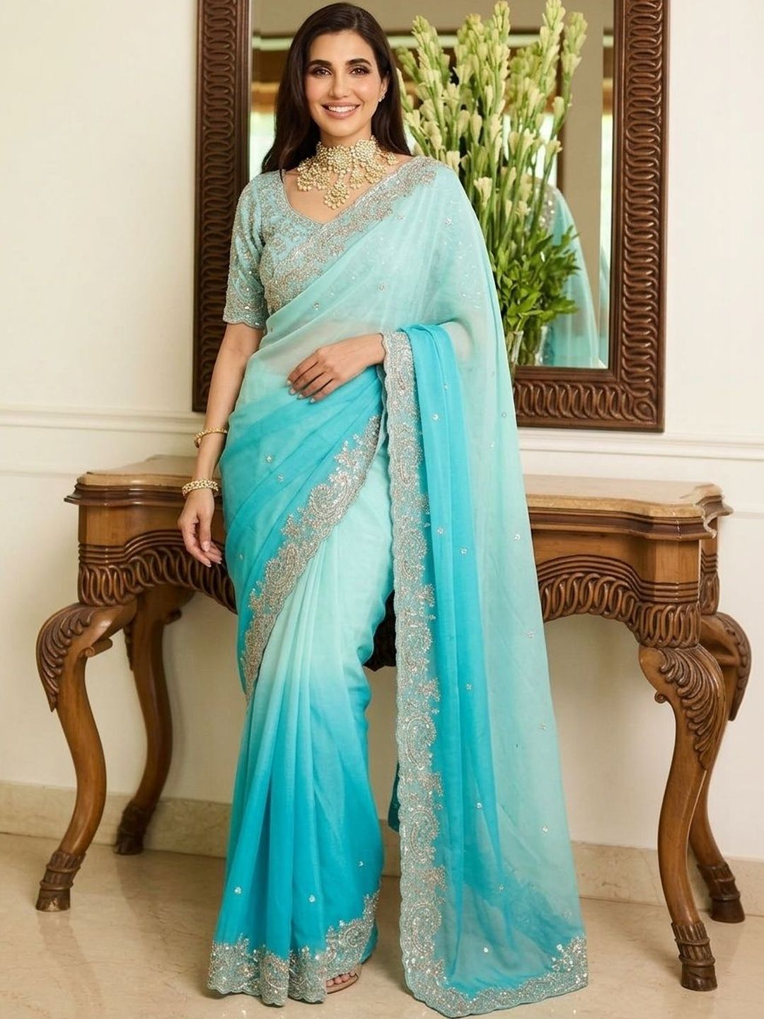 Sangria Embroidered Sarees With Unstitched Blouse Piece-image-31