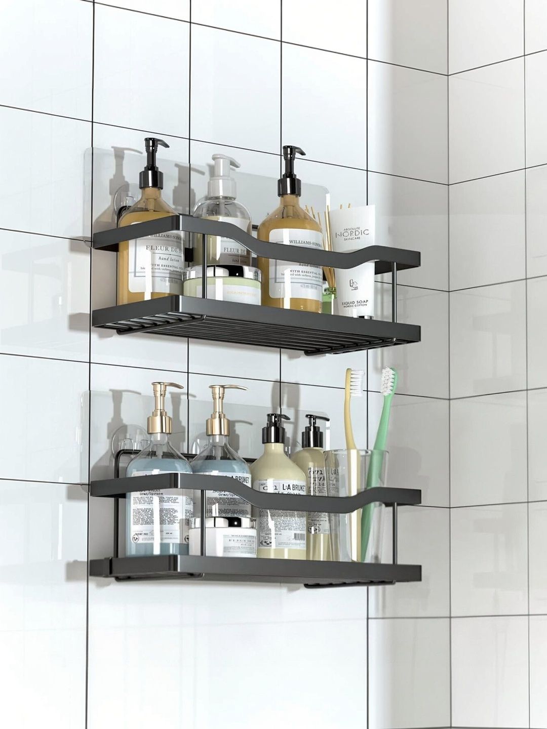 DXDT 2Pcs Black Self-Adhesive Wall Shelf-picture-38