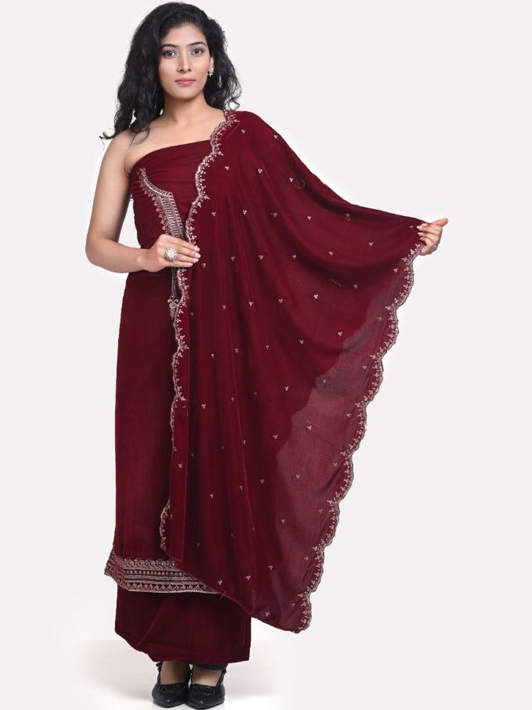 KALINI Embroidered Velvet Unstitched Dress Material-picture-35