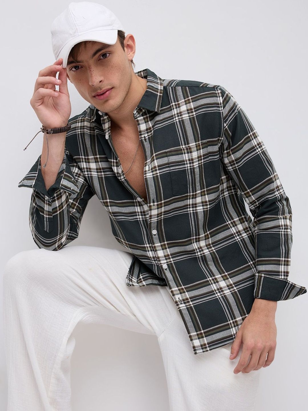 VASTRADO Men Classic Slim Fit Tartan Checks Checked Casual Shirt-picture-19