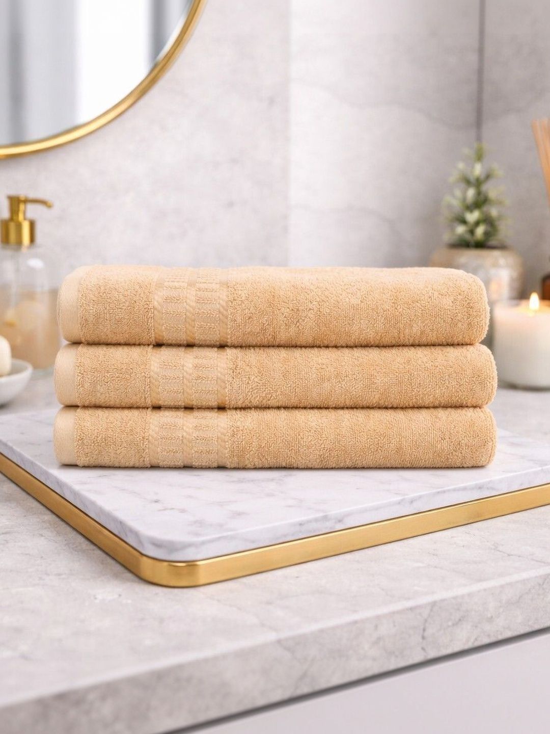 CasPure 3-Pcs Beige Cotton 600 GSM Hand Towels-image-17