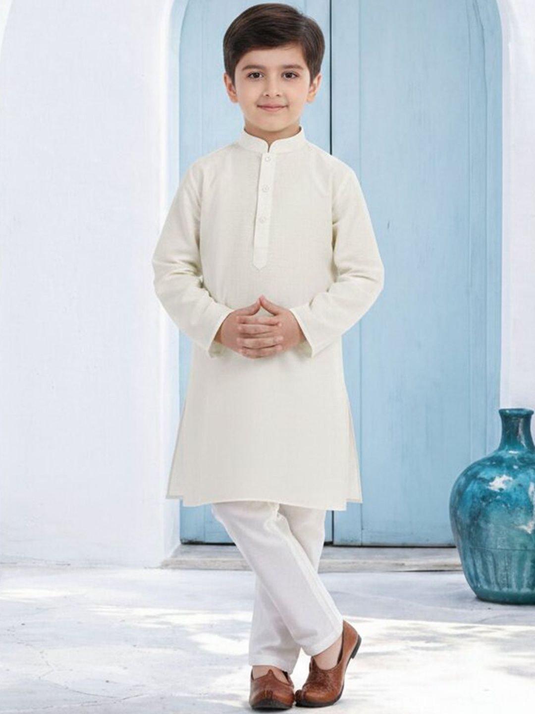 House of Pataudi Boys Mandarin Collar Knee Length Straight Kurta-picture-47