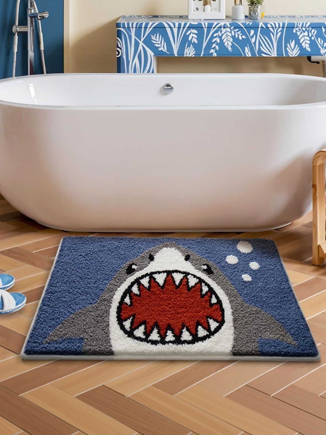 Homio Blue & Grey Self-Designed Anti-Slip Microfibre Doormat-picture-49