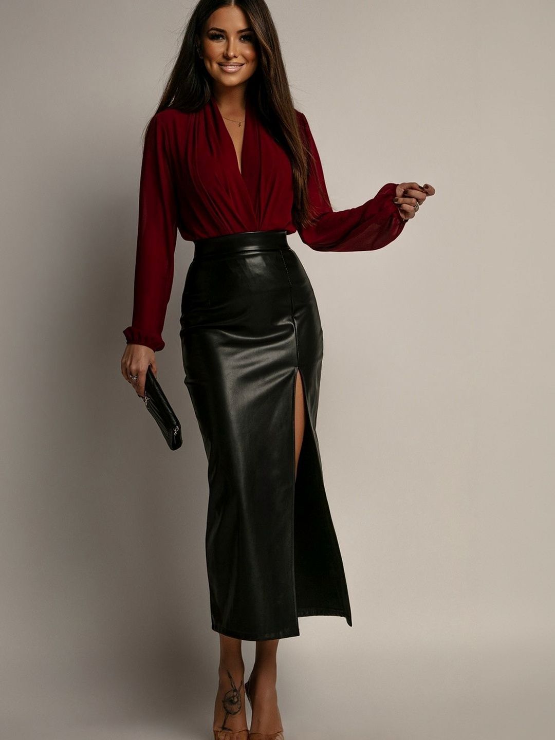 JC Mode Women Slits Front Slit Midi Pencil Skirt view 2