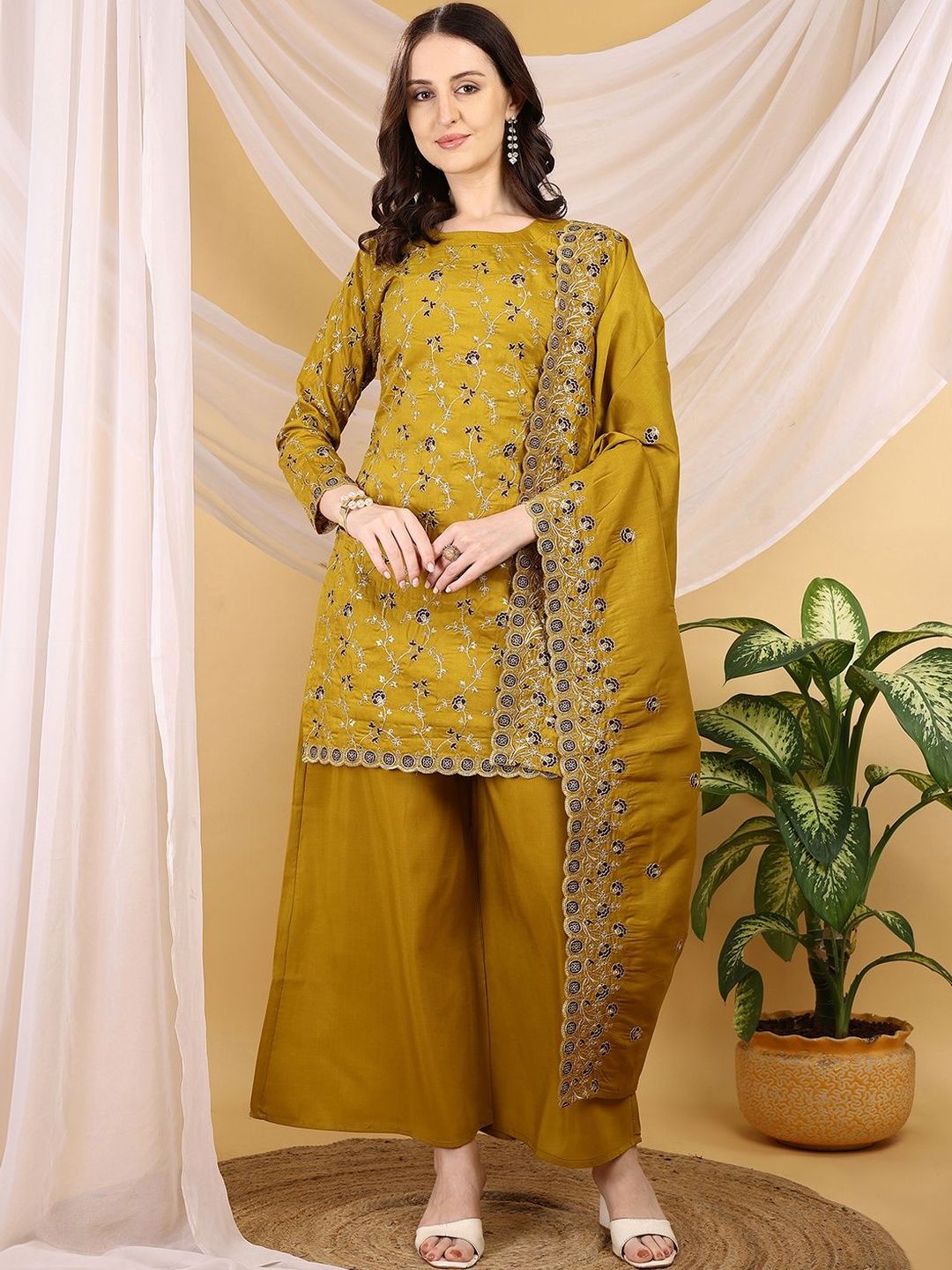 KALINI Women Ethnic Motifs Embroidered Regular Thread Work Kurta with Palazzos & With Dupatta-picture-48