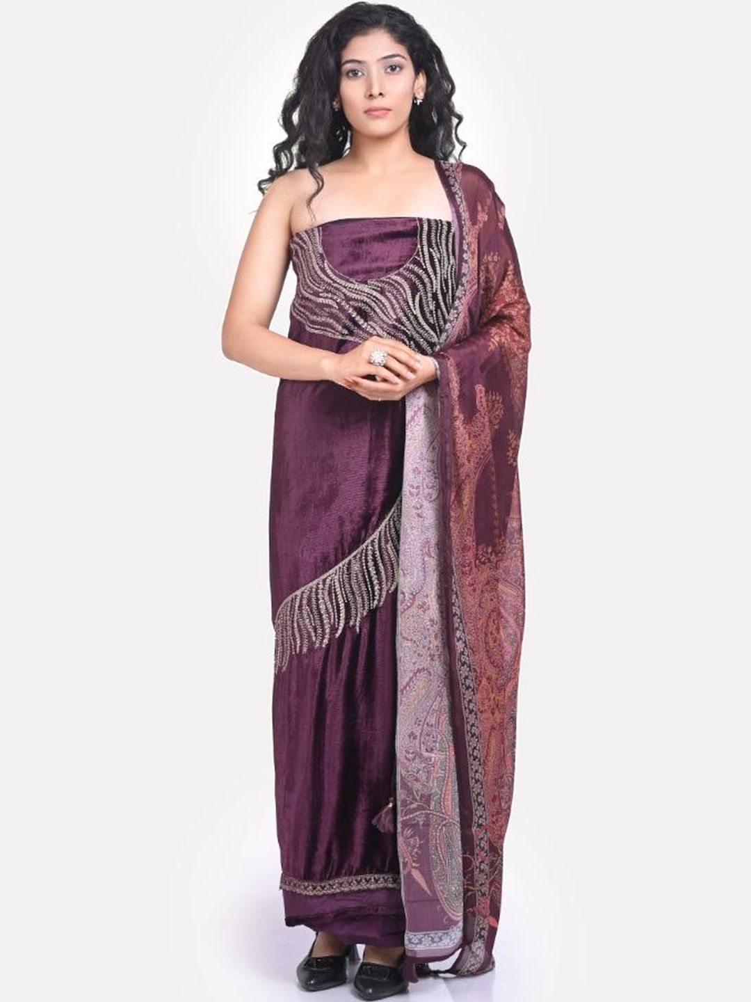 KALINI Embroidered Velvet Unstitched Dress Material-picture-37