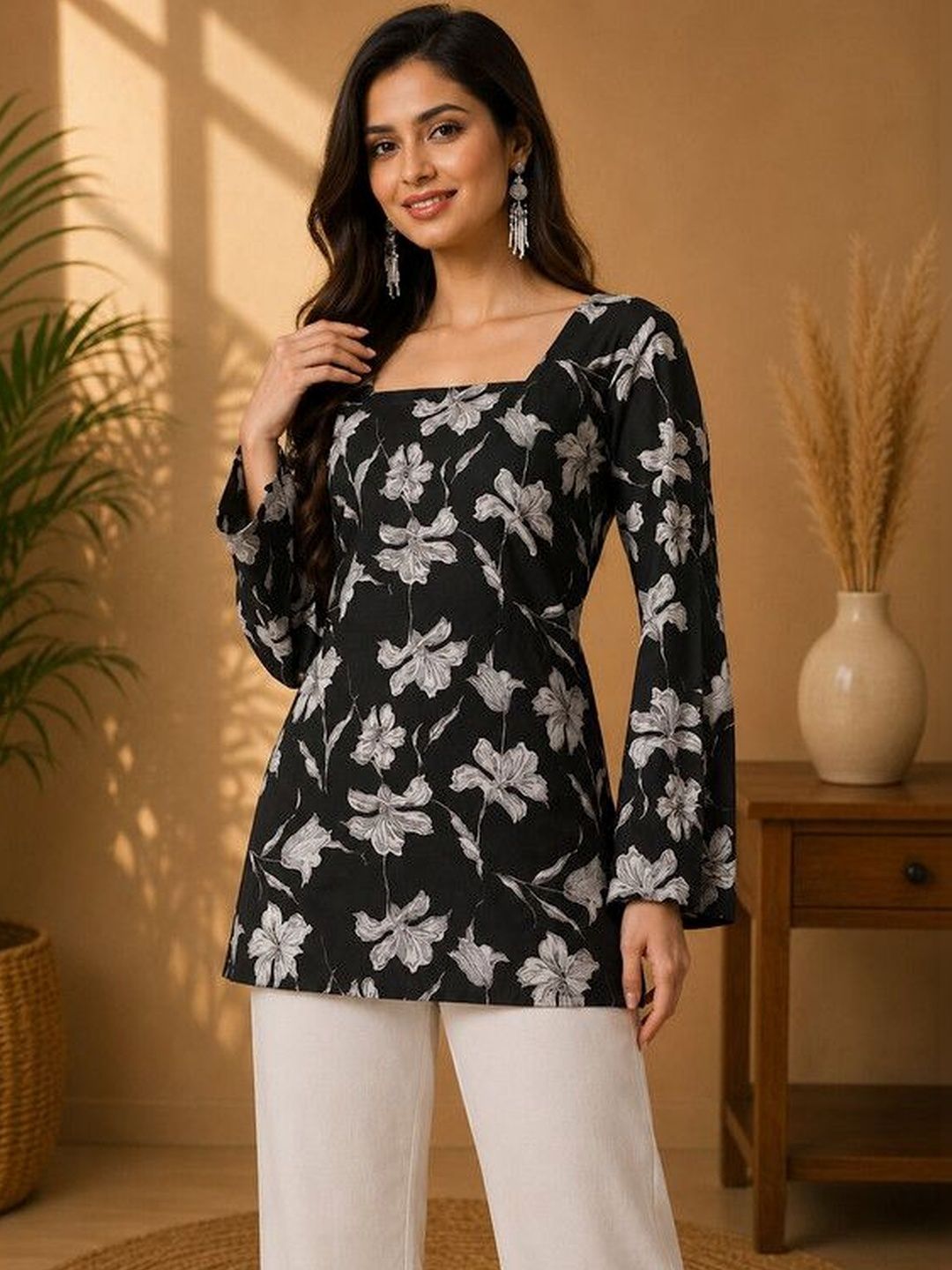 ALENJAN Floral Printed Square Neck Flared Sleeves Kurti-picture-35