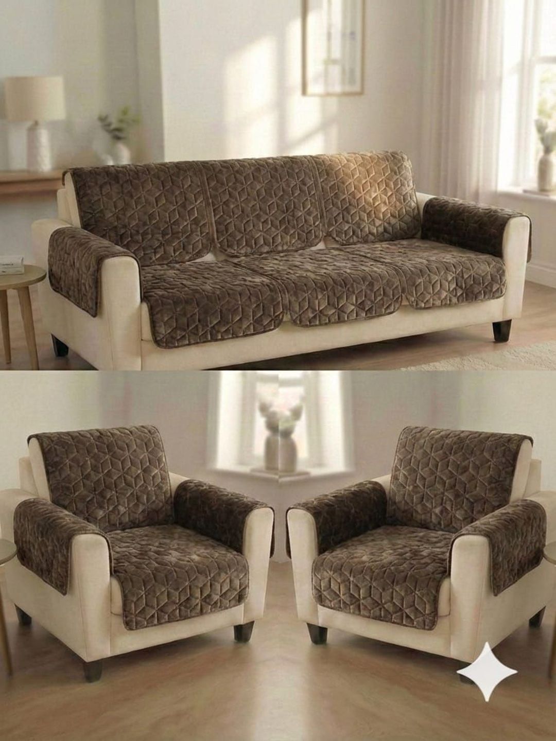KANUM Coffee Brown & Brown Polyester Blend Sofa Cover With Arms-picture-31