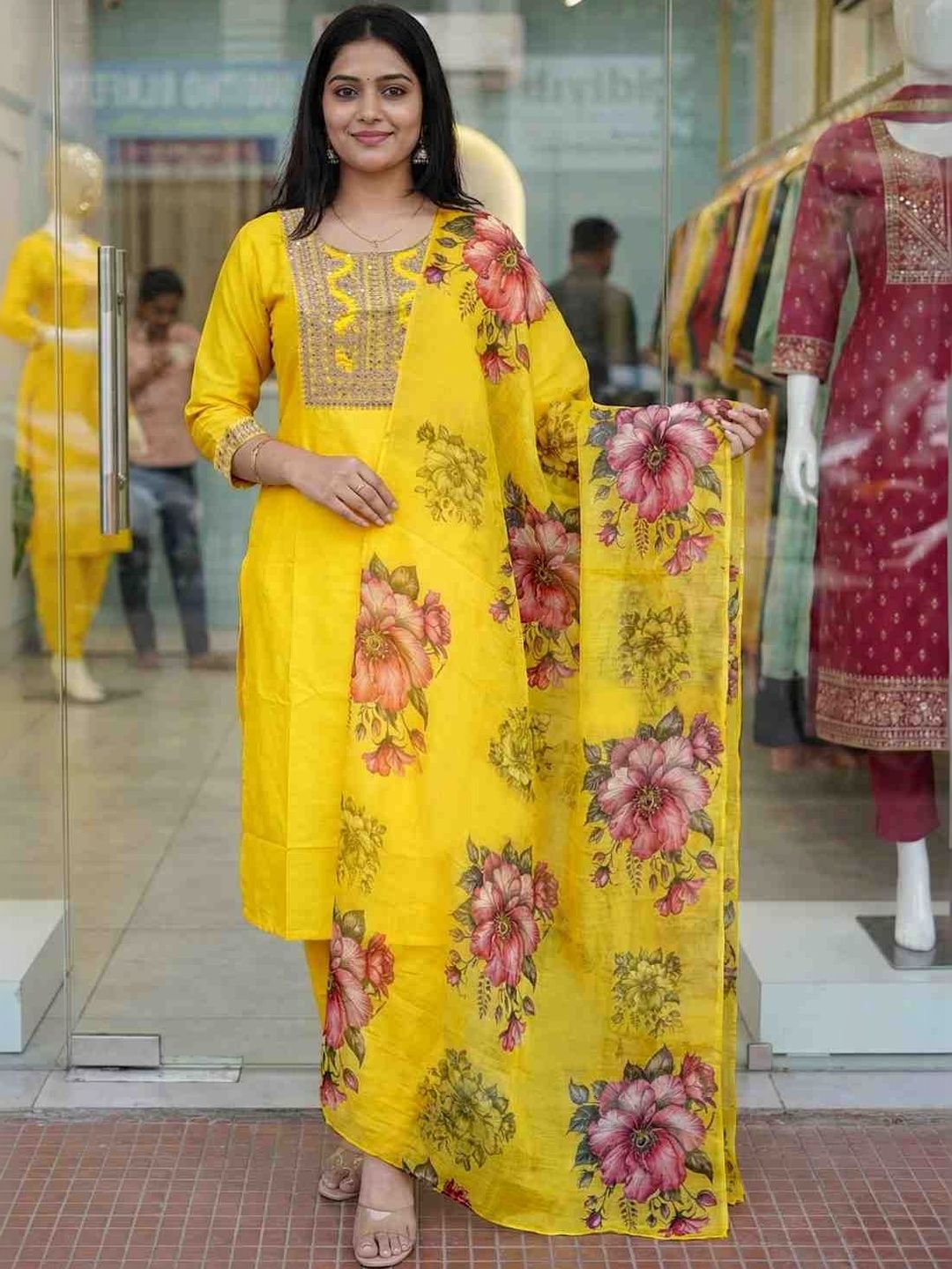 Moda Rapido Women Floral Embroidered Regular Thread Work Kurta with Trousers & With Dupatta-picture-22