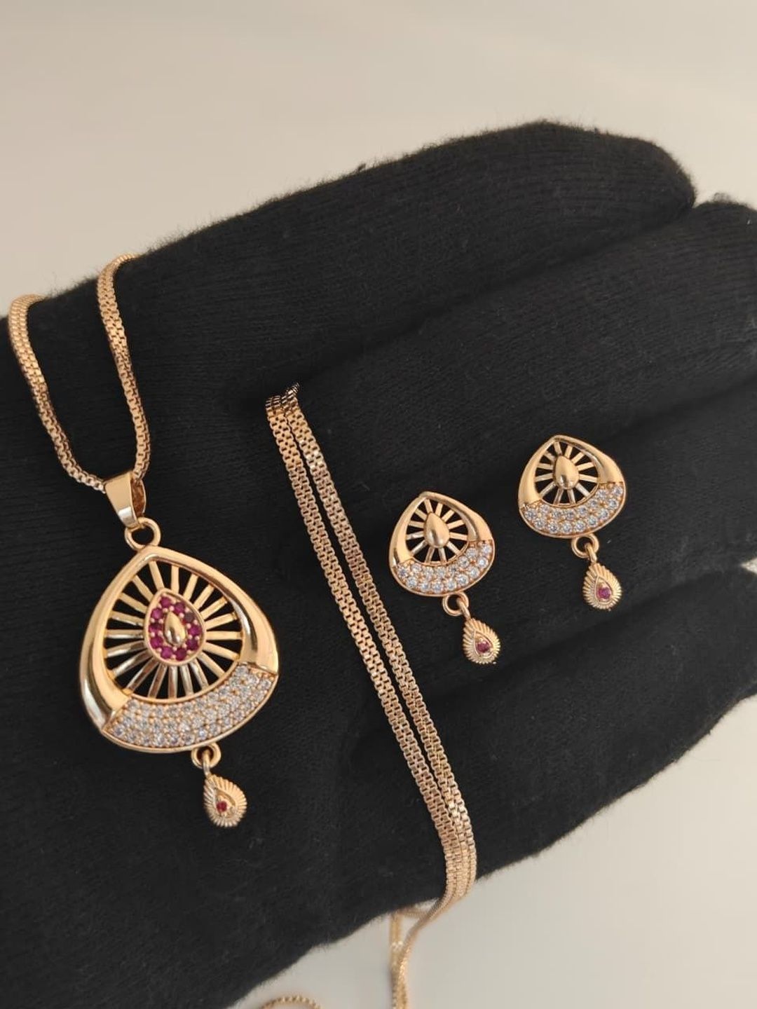 HARSHITA FASHIONS Gold-Plated Pendant and Earrings-picture-20