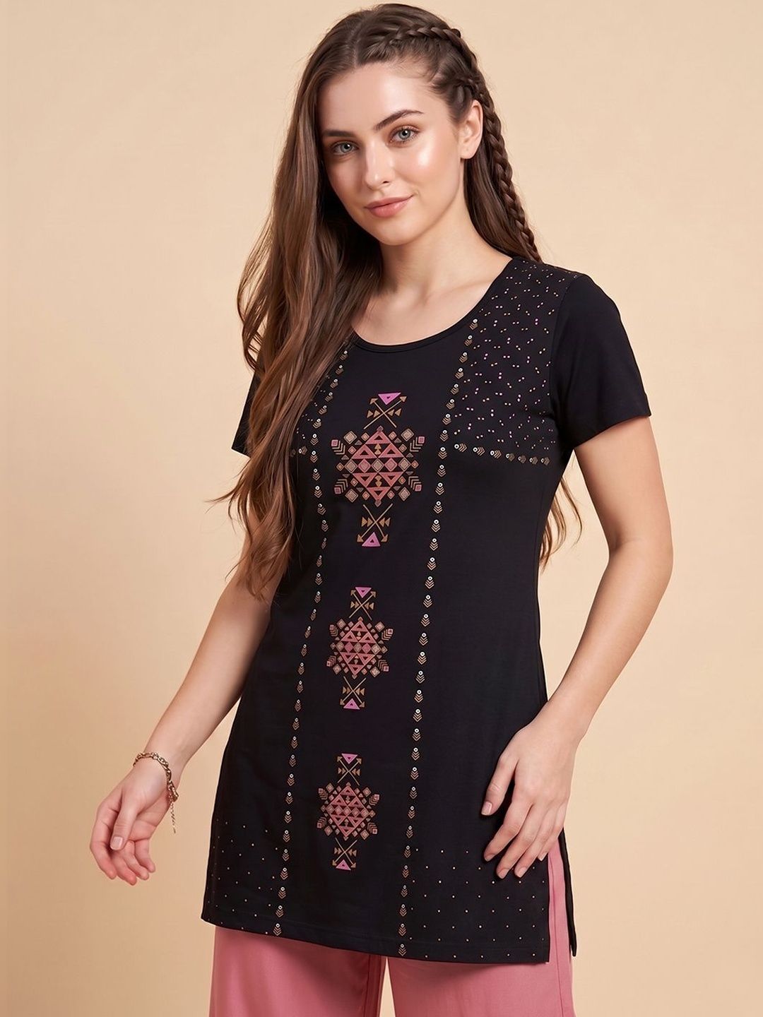VERO AMORE Printed Round Neck Lounge Tshirt-picture-31