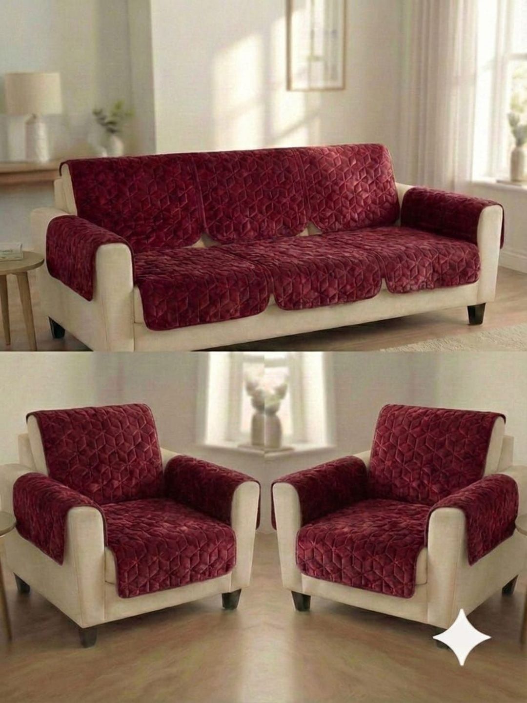 KANUM Red & Maroon Printed Polyester Blend Sofa Cover With Arms-picture-25