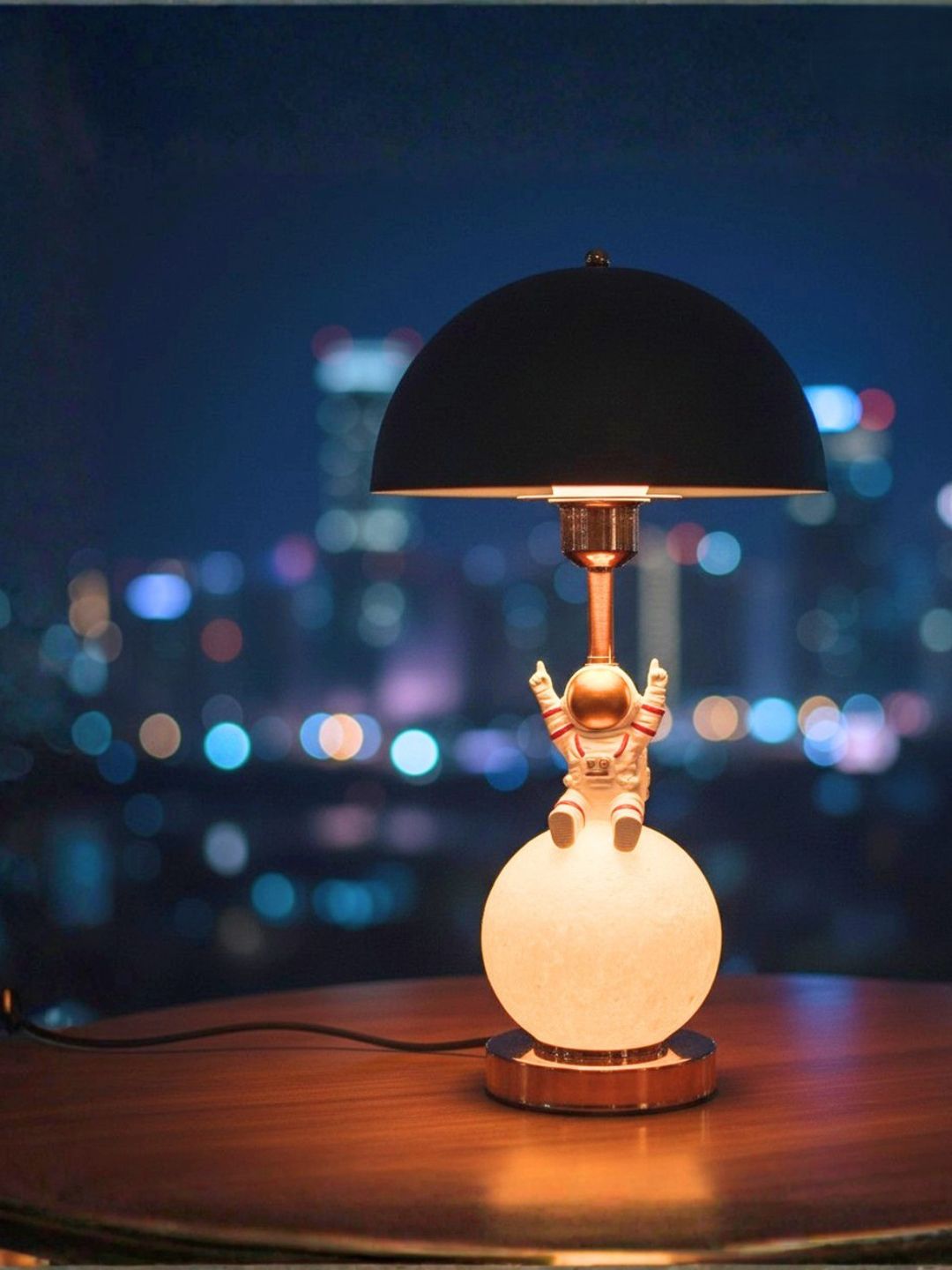 ELARE Beige Textured Metal Contemporary Spherical Table Lamp with Bulb-image-18