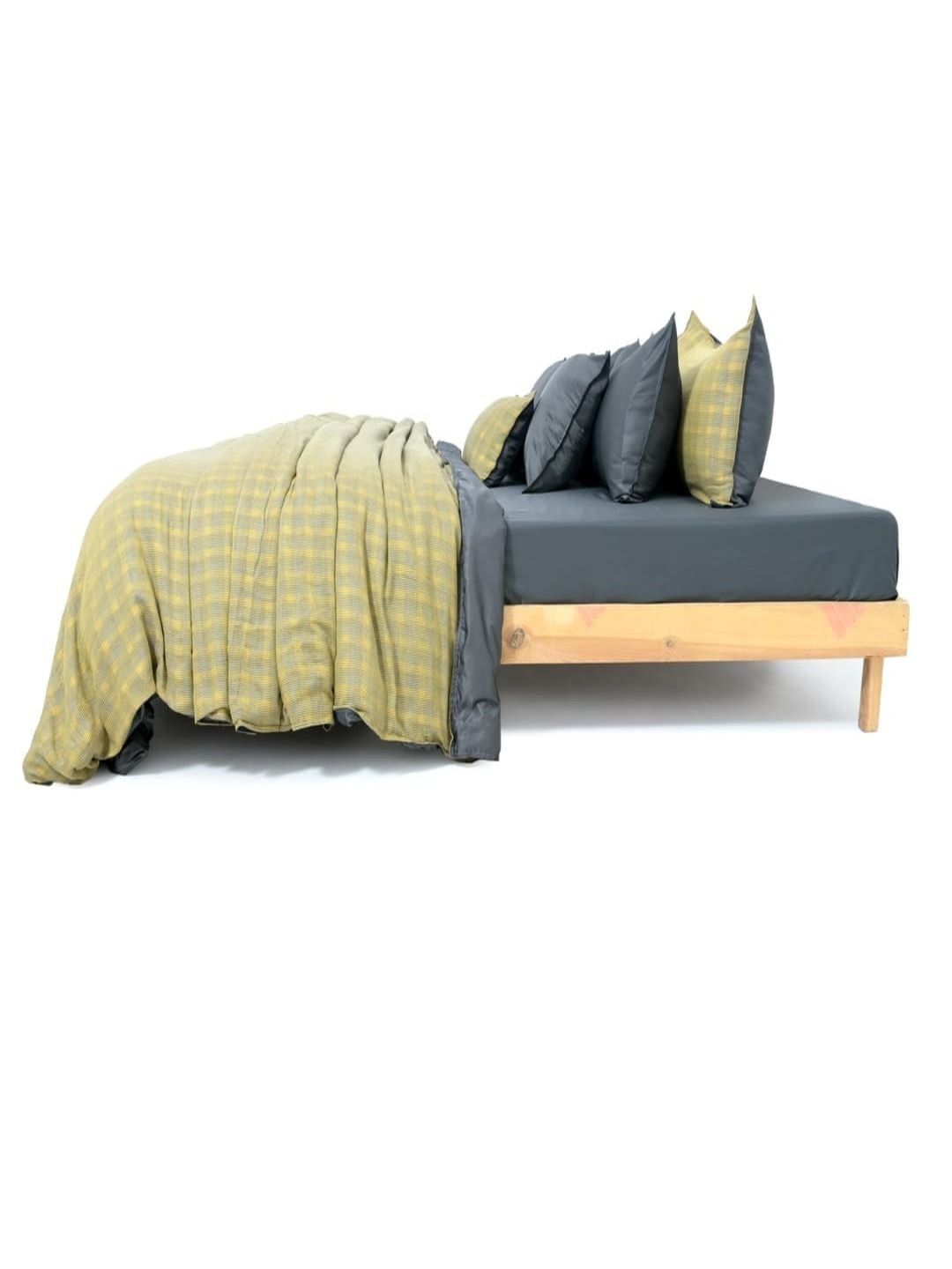 Zarf Lime Green & Grey Striped Cotton 9 Piece Double King Superfine Bedding Set-picture-11