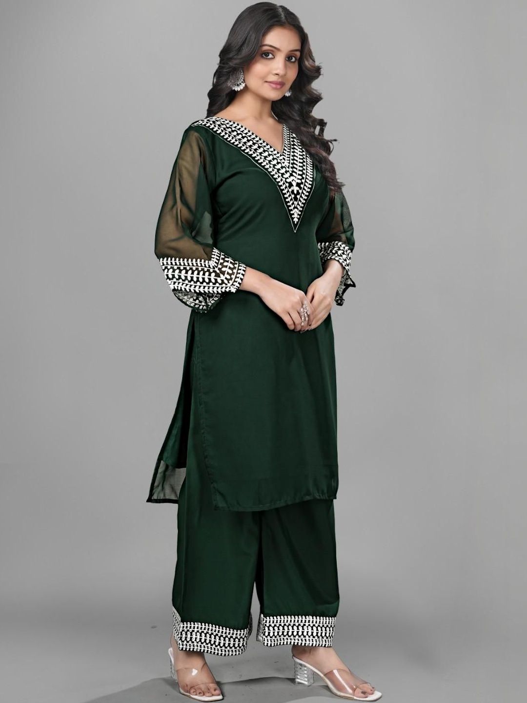 Moda Rapido Women Ethnic Motifs Embroidered Regular Thread Work Kurta with Palazzos-picture-16