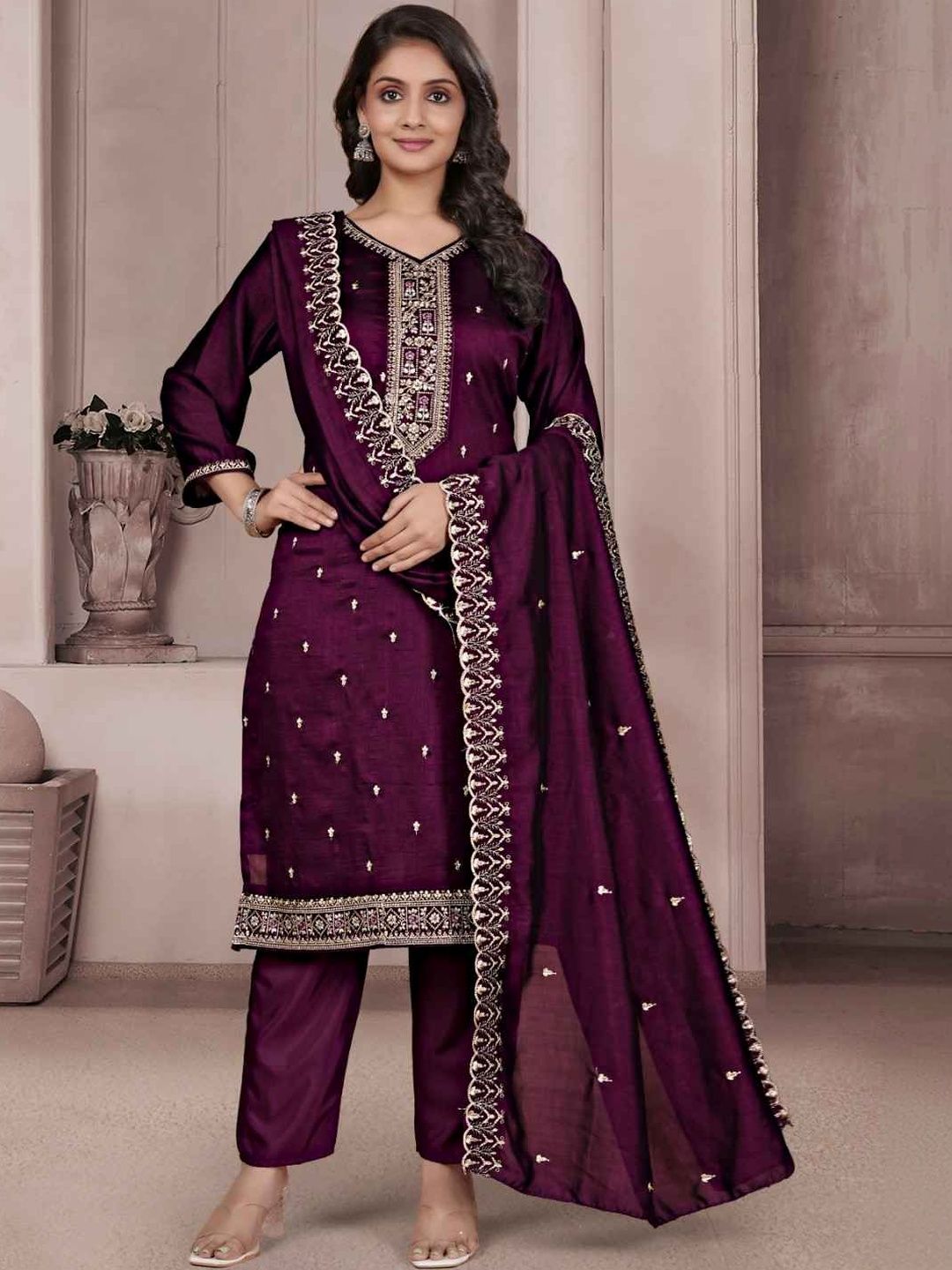 Moda Rapido Women Ethnic Motifs Embroidered Regular Thread Work Kurta with Trousers & With Dupatta-picture-38