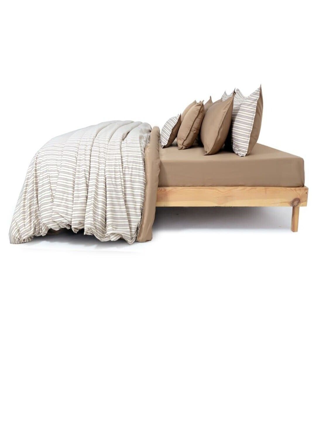Zarf Cream-Coloured & Beige Checked Cotton 9 Piece Double King Superfine Bedding Set-picture-43