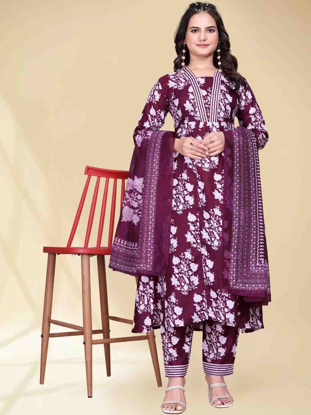 Moda Rapido Women Floral Printed Regular Kurta with Trousers & With Dupatta-picture-40