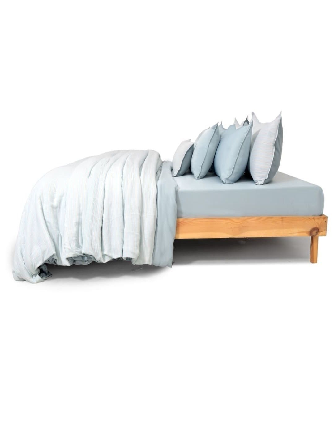 Zarf Blue & Light Blue Striped Cotton 9 Piece Single Superfine Bedding Set-picture-15