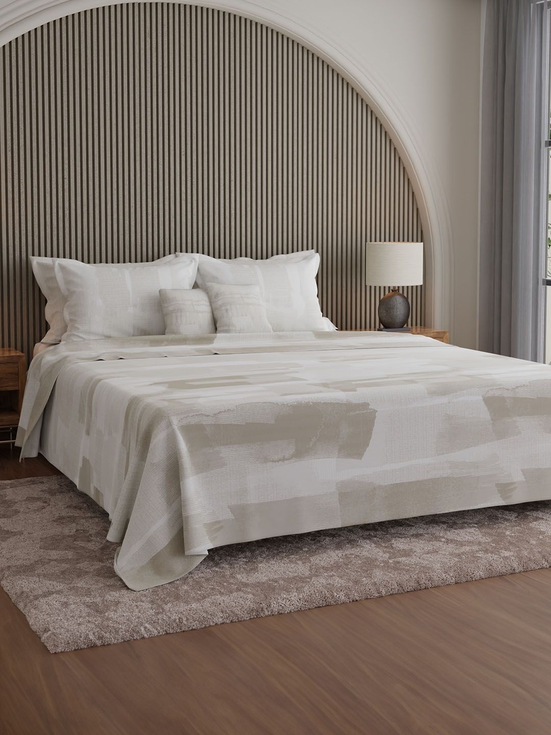 Boutique Living India Lime Green & Grey Striped Cotton 7 Piece Double King Regular Bedding Set-image-48
