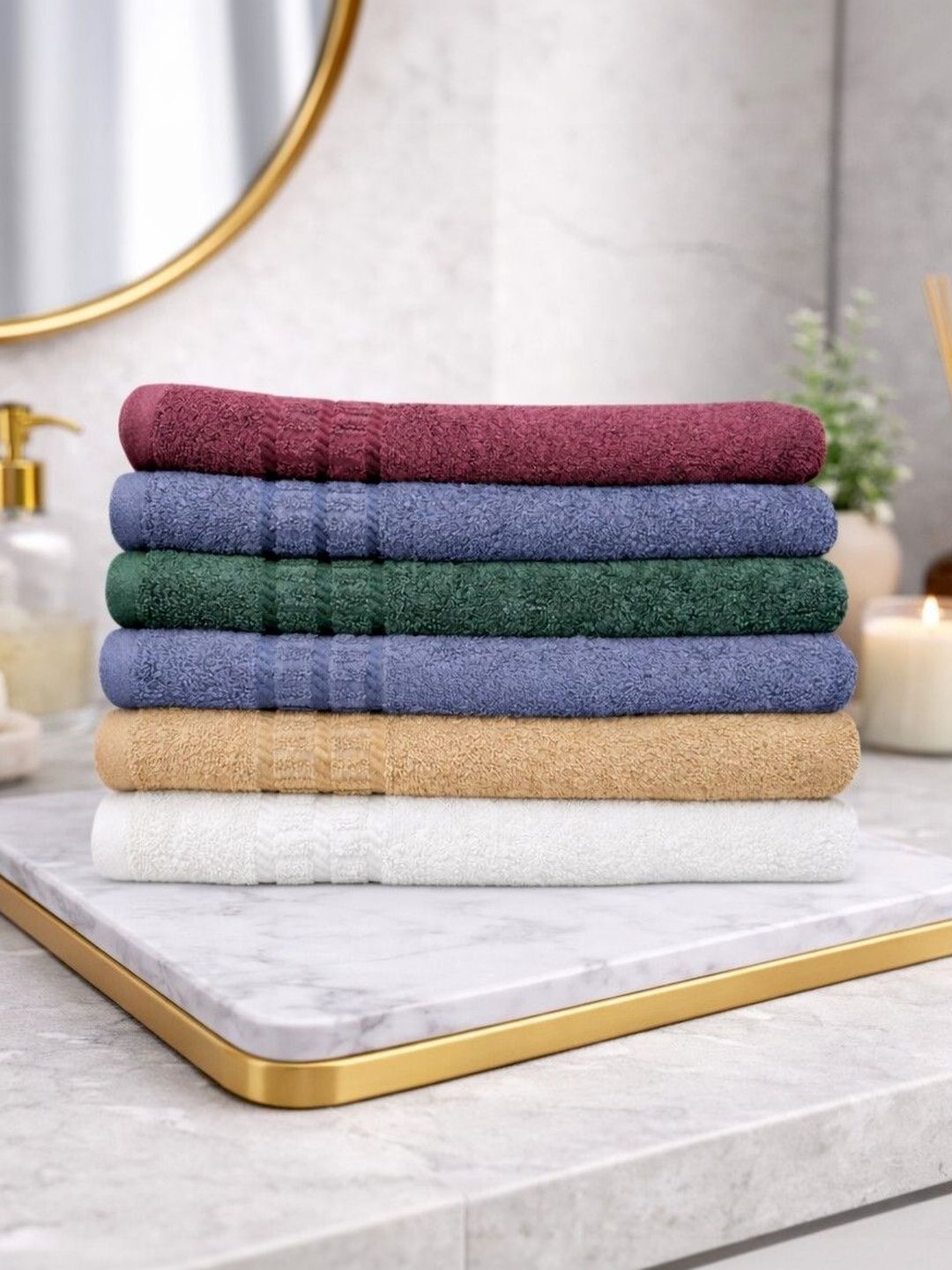 CasPure 5-Pcs Blue & Burgundy Cotton 600 GSM Hand Towels-image-1