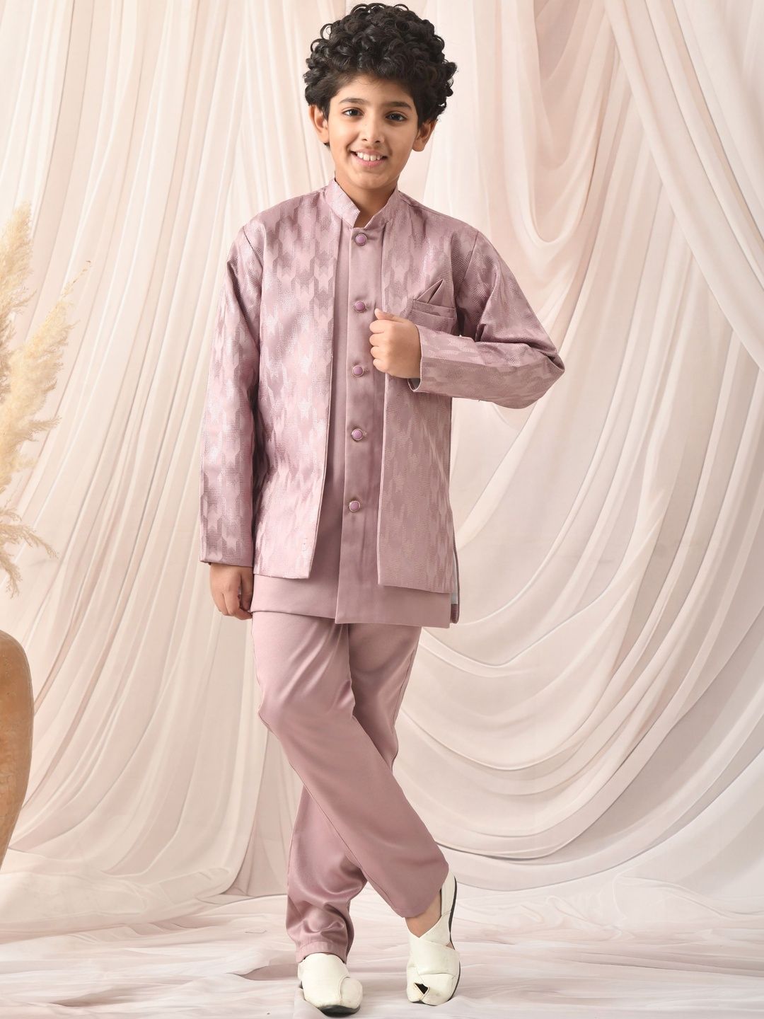 joley poley Boys Self Design Mandarin Collar Sherwani-image-23
