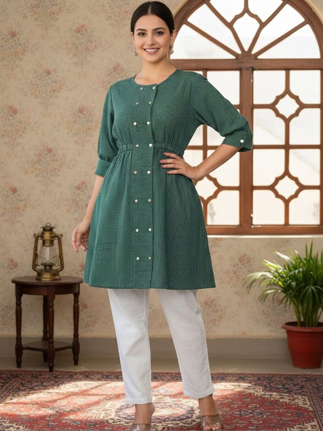 HERE&NOW Striped Empire Kurti-picture-21