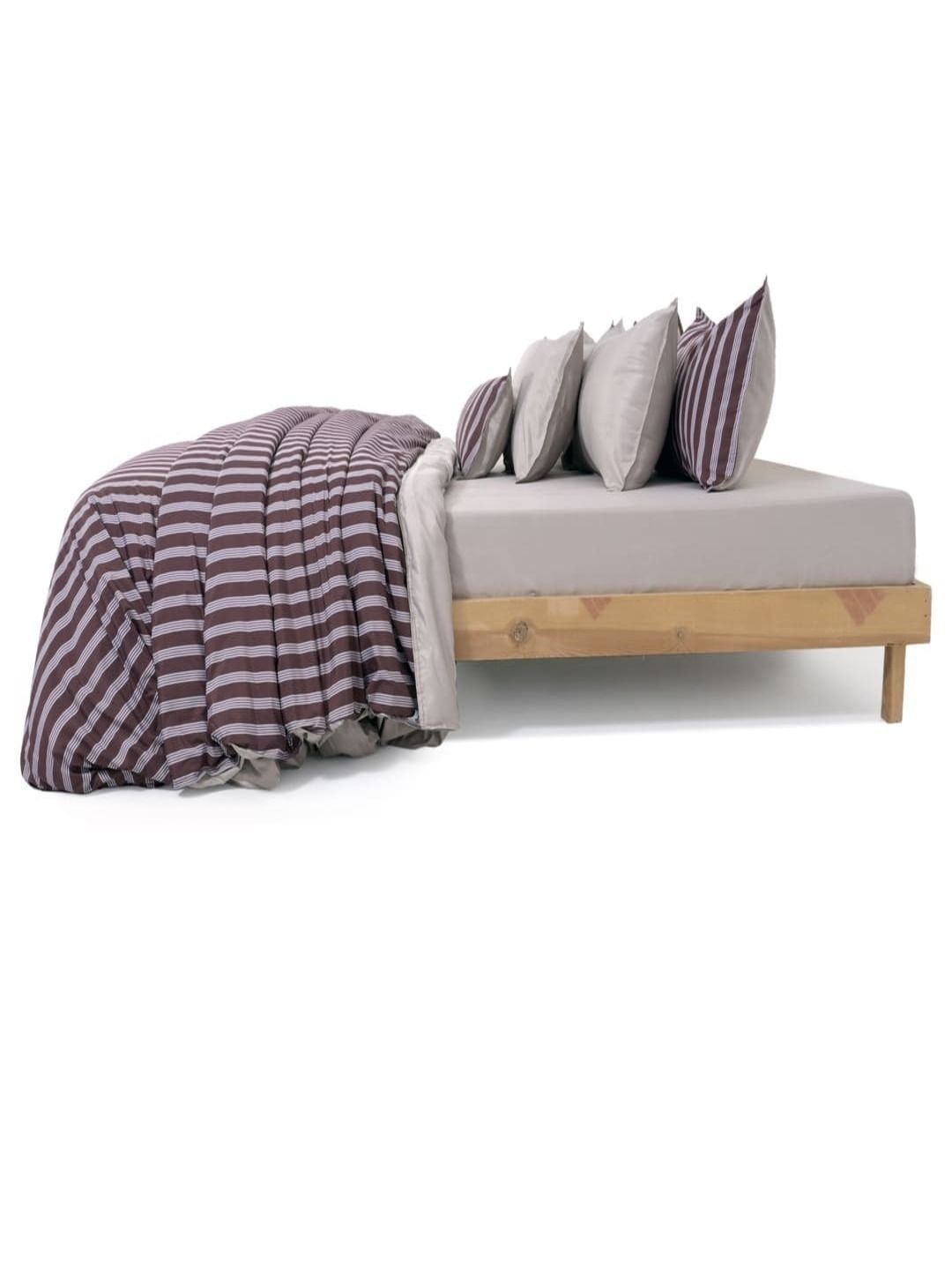 Zarf Burgundy & Grey Striped Cotton 9 Piece Double King Superfine Bedding Set-picture-56