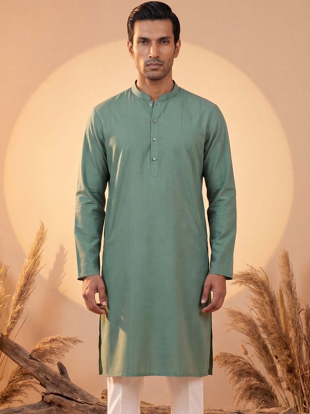 House of Pataudi Mandarin Collar Calf Length Straight Kurta-picture-27