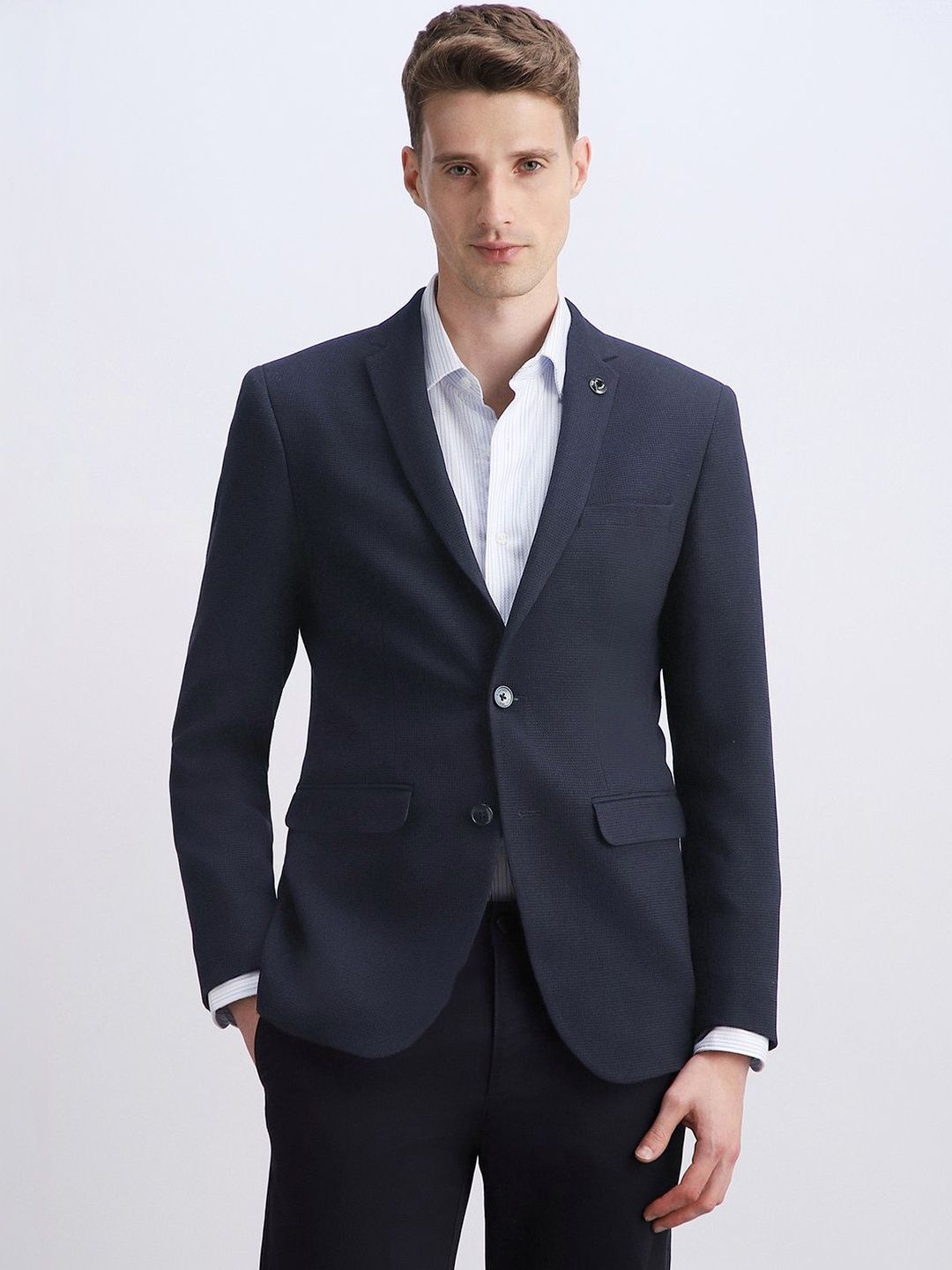 Allen Solly Notched Lapel Single-Breasted Slim Fit Formal Blazers-picture-23