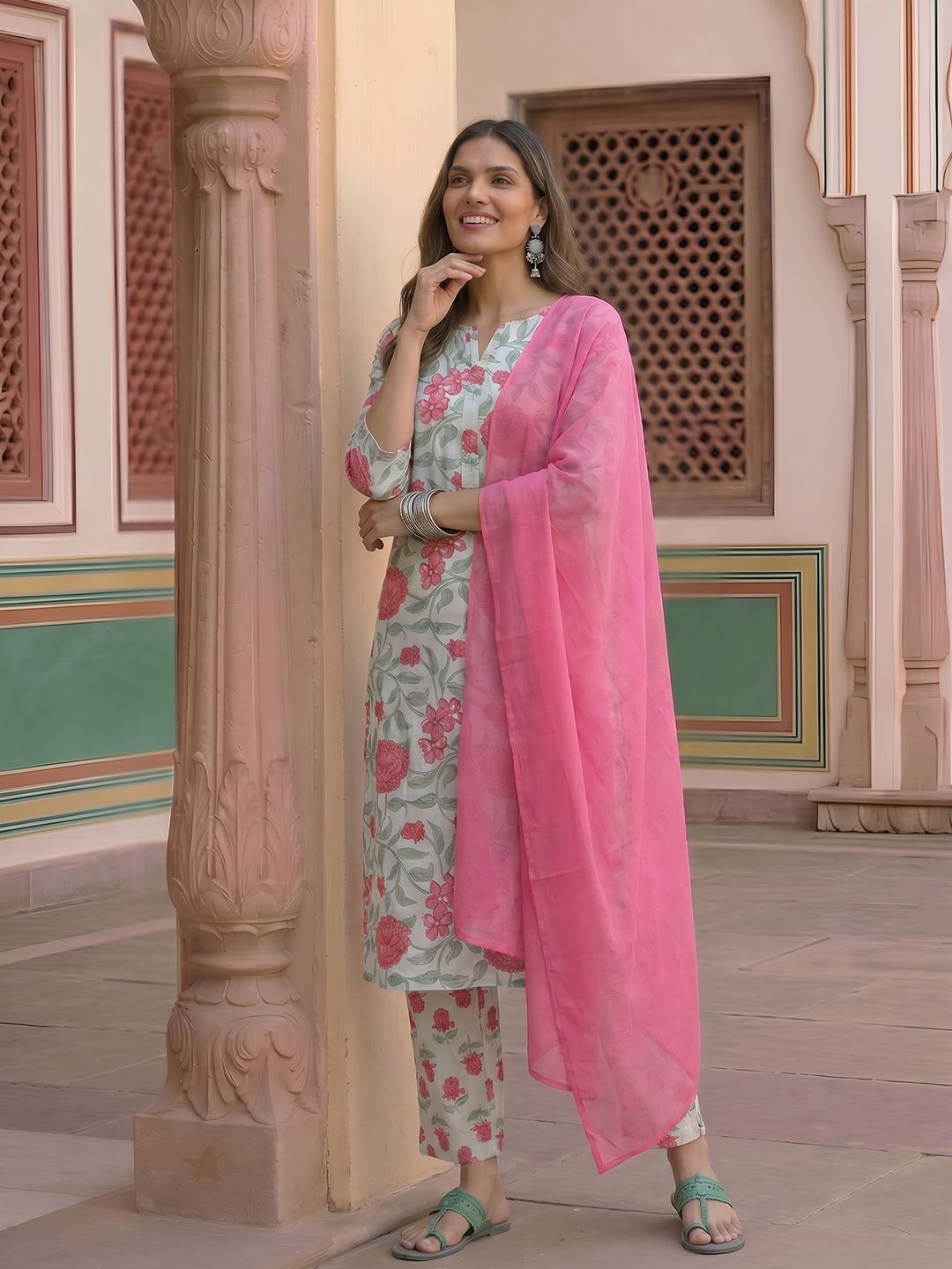 Anouk Floral Printed Kurta with Trousers and Dupatta-picture-17