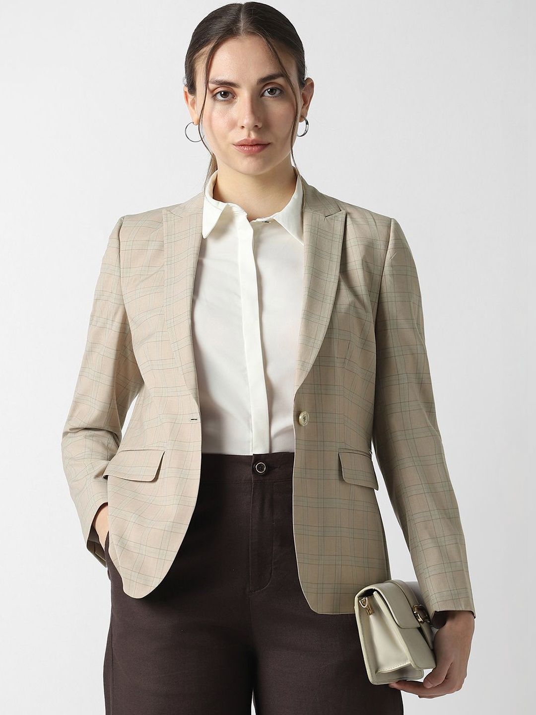 Van Heusen Woman Checked Notched Lapel Single-Breasted Formal Blazers-picture-35