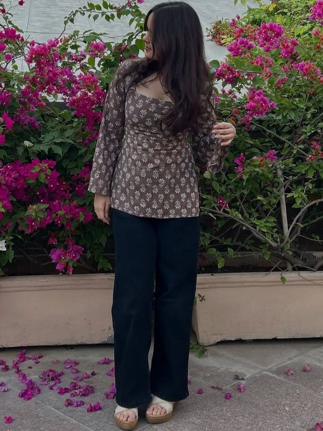 HERE&NOW X fwd Floral Printed Square Neck Kurti-picture-28