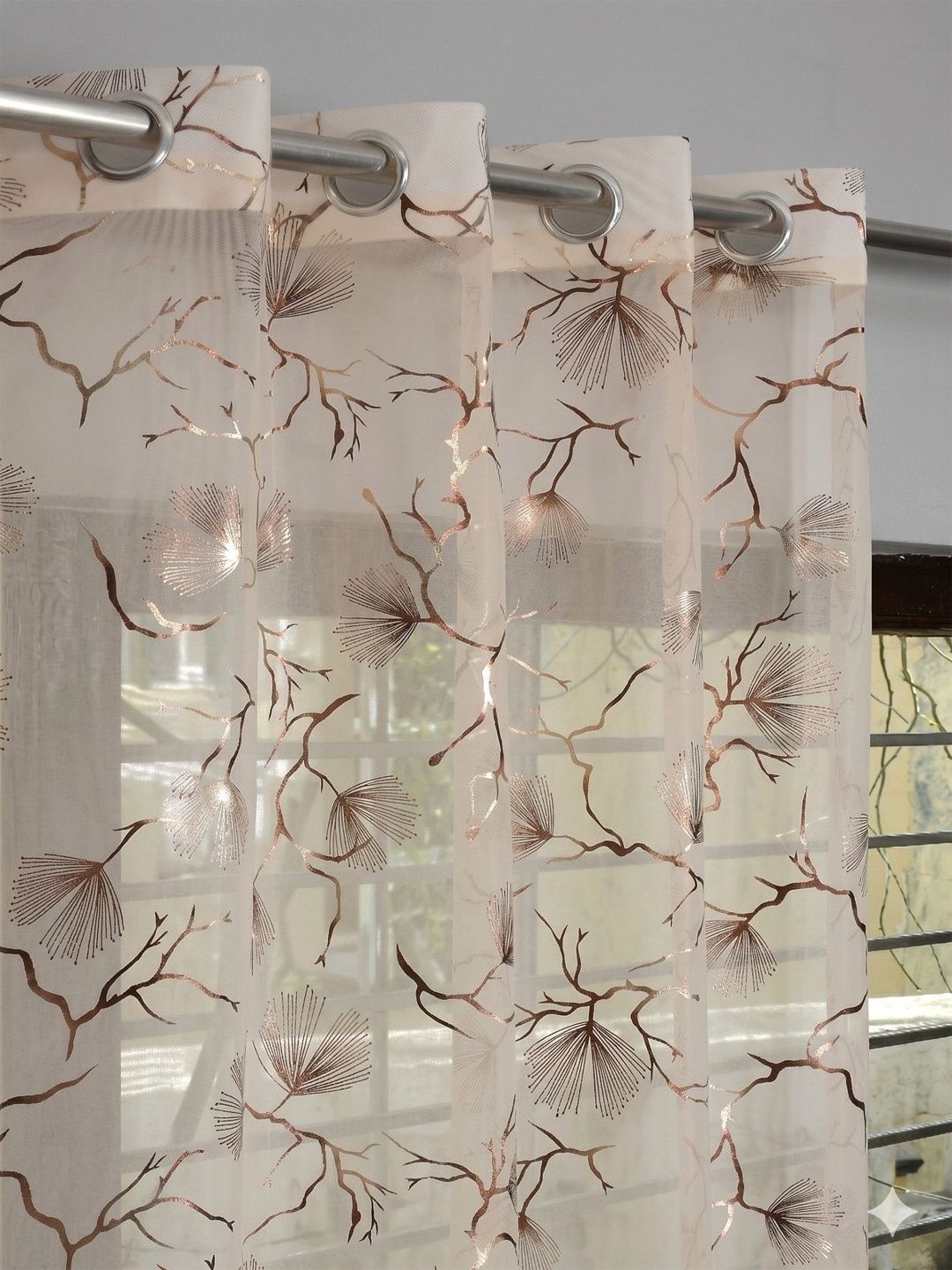 GEET CREATIONS Cream-Coloured Set of 2 Floral Sheer Long Door Curtain-picture-51